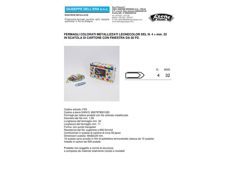 Fermagli Leone Dell'Era in filo colorato metallizzato N. 4 Assortiti scatola con finestra da 50 pz. - FX5