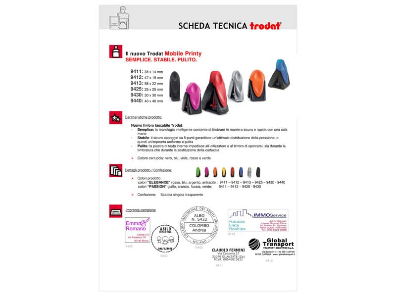 Timbro tascabile TRODAT MOBILE PRINTY 9413 in plastica 58x22 mm nero