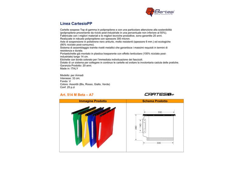 Cartelle sospese laterali per armadi CARTESIO PP 33 cm fondo a V assortiti conf. 25 pezzi - 514 M Beta -A7