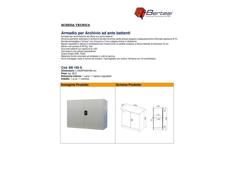 Armadio in metallo KUBO 1 vano / 1 ripiano grigio L100xP45xH90 cm G