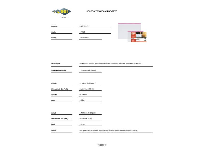 Buste a U Sei Rota Post A5 Album trasparente conf. 10 buste