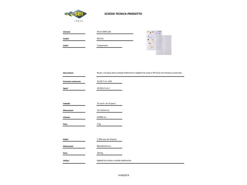 Buste foratura univ. porta biglietti da visita (10 spazi 9x5 cm) Sei Rota Atla Card Conf. 10 buste formato A4