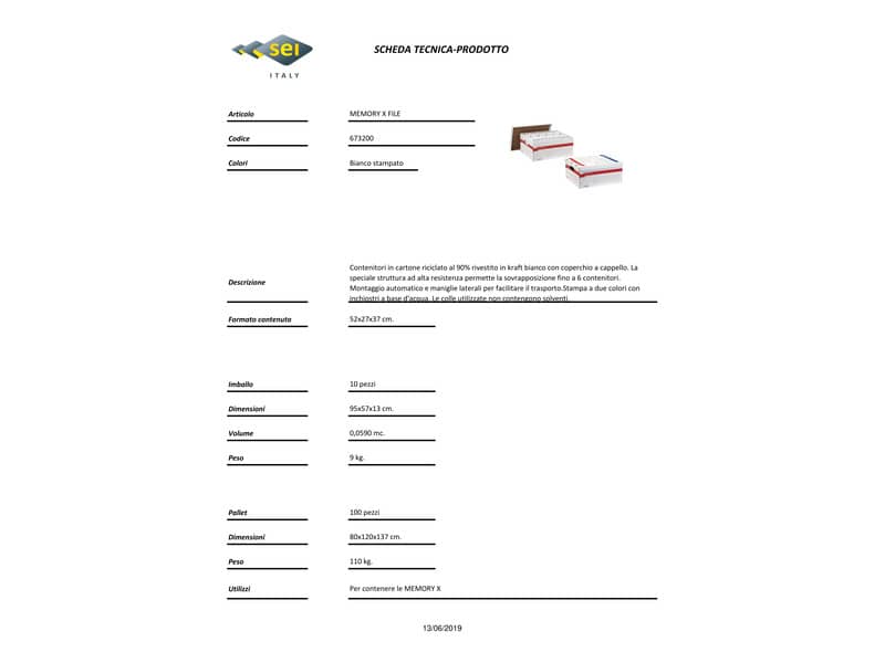 Scatola archivio Sei Rota Memory X File 56x37 cm dorso 27,5 cm bianco