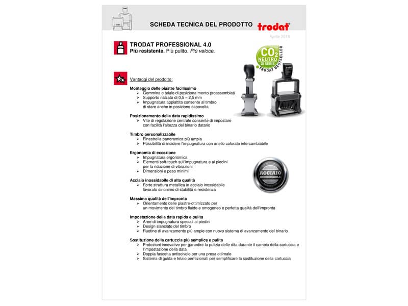 Datario autoinchiostrante Trodat Professional 5460/L con testo RICEVUTO acciaio 56x33 mm acciaio
