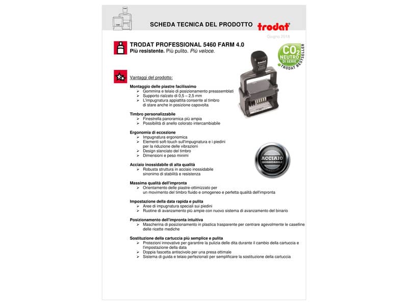 Datario autoinchiostrante Trodat Professional 5460 FARM per Farmacie in acciaio inox 56x33 mm nero