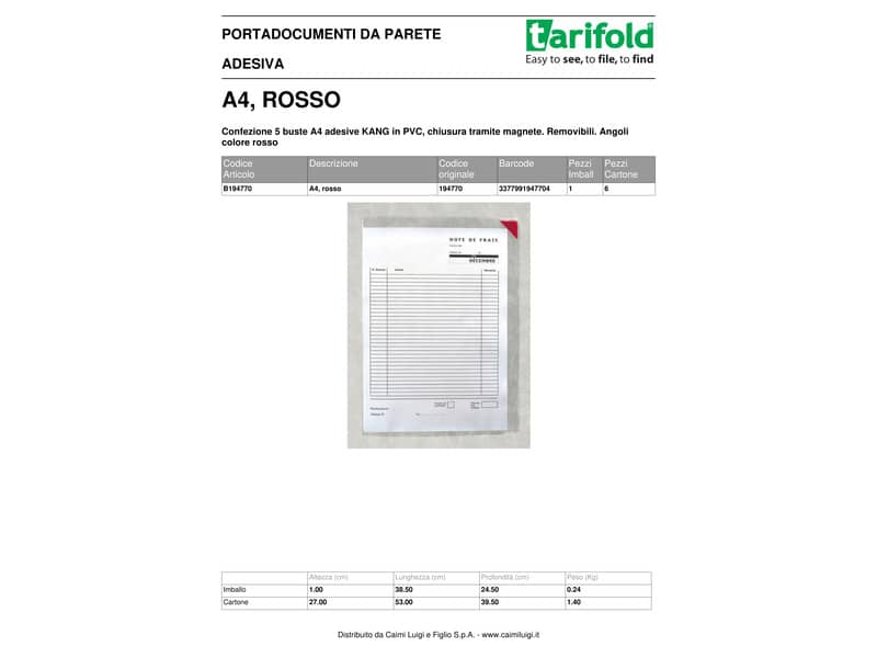 Buste adesive Tarifold® Kang A4 rosso conf. 5 buste - B194770