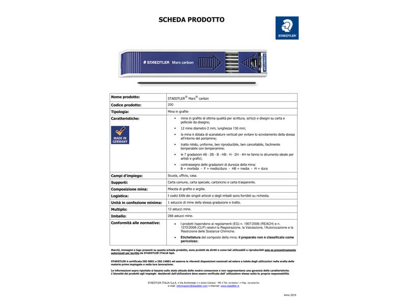 Astuccio 12 mine 2H Staedtler Mars Carbon 200 - 200-2H