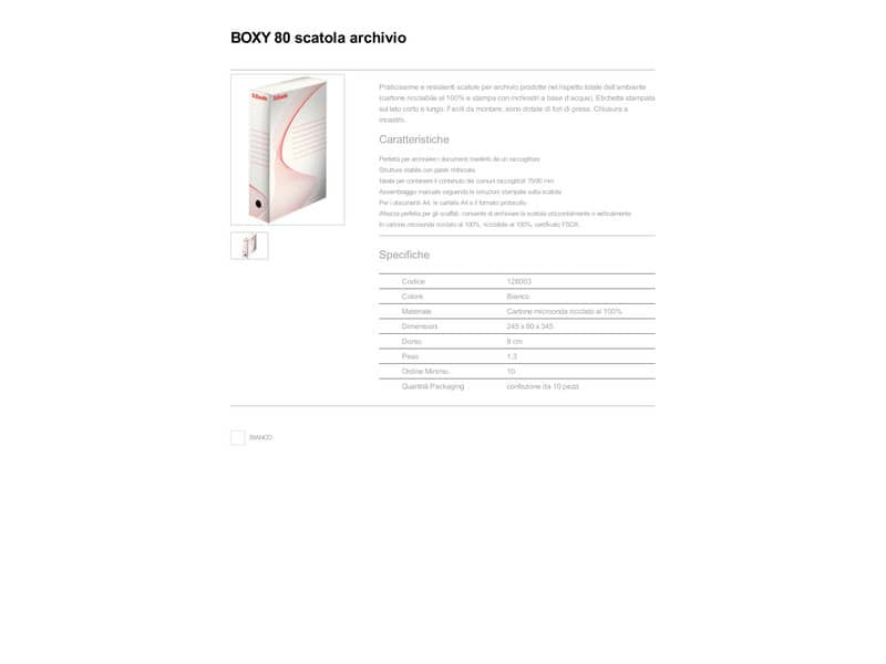 Scatola archivio Esselte BOXY 80 bianco/rosso 8x25x35 cm