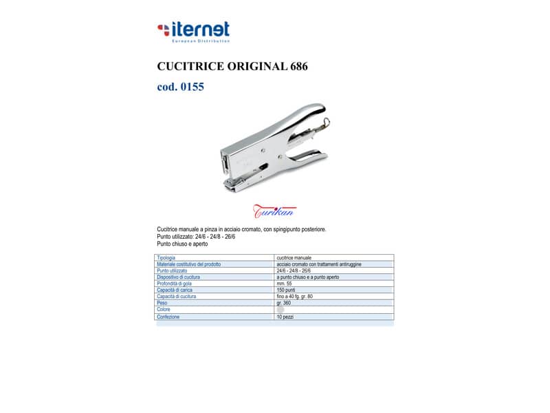 Cucitrice a pinza Turikan Original in acciaio silver 0155