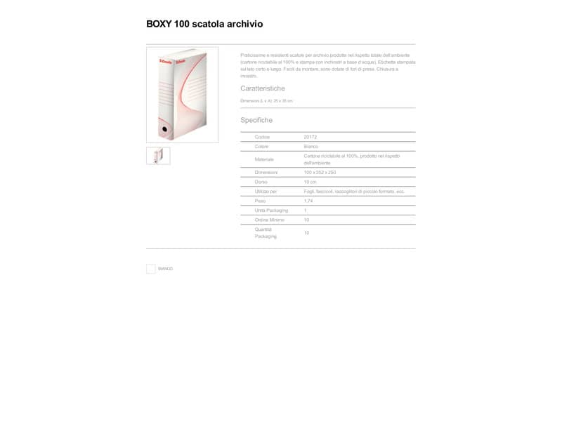Scatola archivio Esselte Boxy 100 bianco/rosso 25x35x10 cm