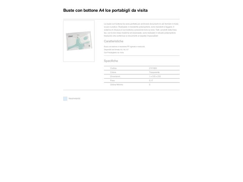 Buste trasparenti con bottone Rexel Ice porta biglietti da visita A4 trasparente conf. da 5 pezzi