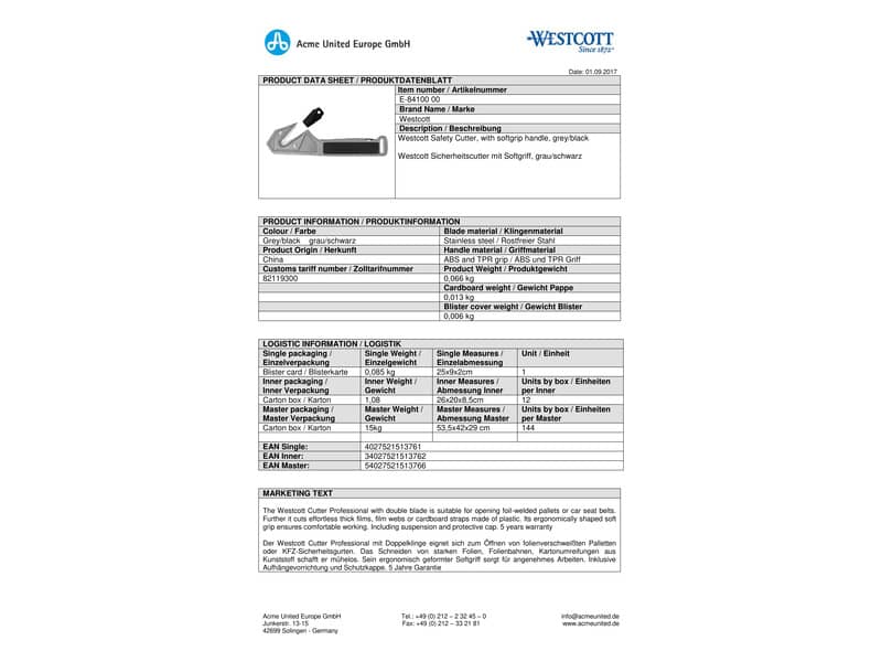 Cutter Westcott Professional doppia lama 34 mm grigio / nero E- 00