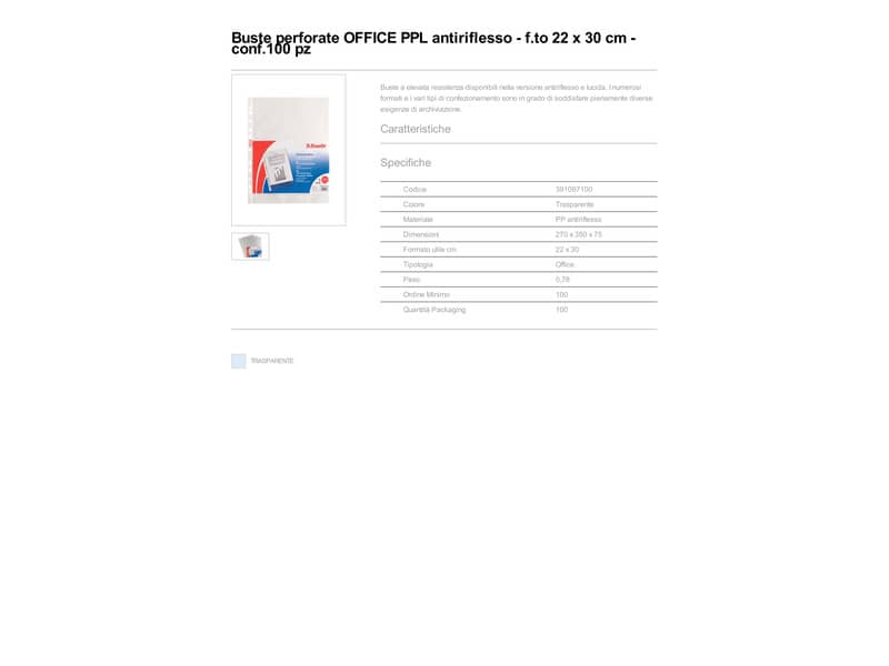 Buste a perforazione universale goffrate Esselte OFFICE PP antiriflesso 22x30 cm conf.100