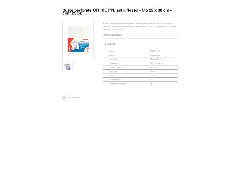 Buste a perforazione universale goffrate Esselte OFFICE PP antiriflesso 22x30 cm conf.25