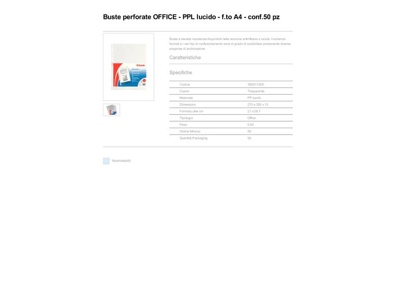 Buste a perforazione universale lisce Esselte Copy Safe 21x29,7 cm PP Office medio spessore - conf.50