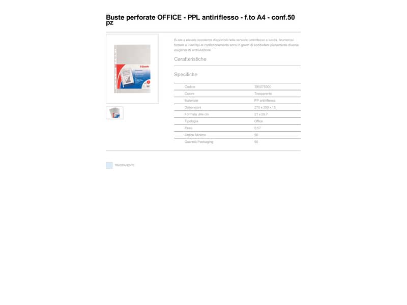 Buste a perforazione universale goffrate Esselte OFFICE 21x29,7 cm trasparente antiriflesso conf. da 50