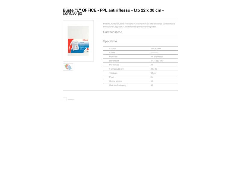 Buste a L non perforate Esselte OFFICE PP antiriflesso trasparente 22x30 cm goffrate conf.50