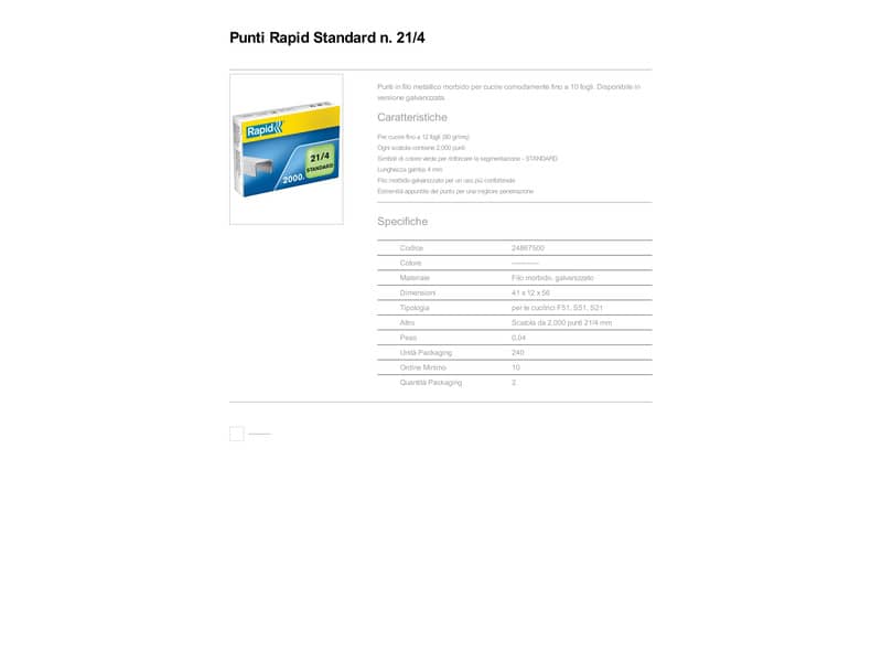 Punti metallici Rapid Standard 21/4 conf. da 2000