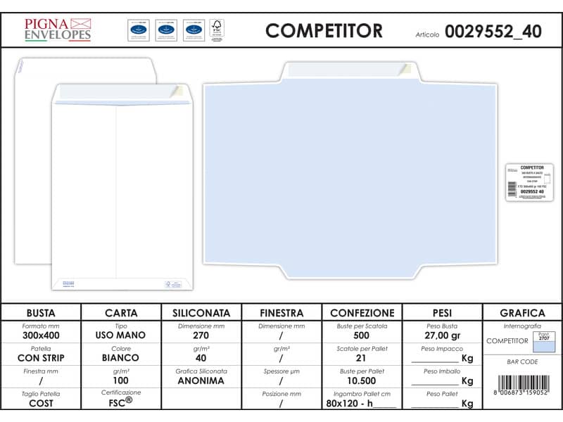 Buste Autoadesive removibili Pigna Pigna Envelopes Competitor strip 100 g/m² 300x400 mm conf. 500