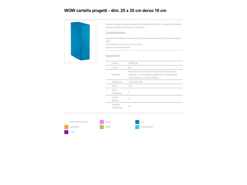 Scatola portaprogetti Leitz WOW in cartone - dorso 10 cm - formato 25x35 cm azzurro metallizzato