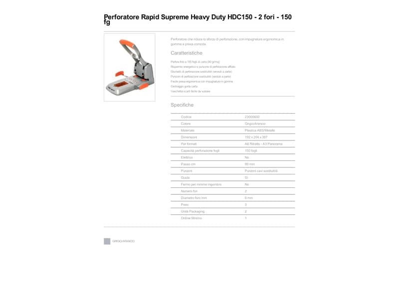 Perforatore a 2 fori Rapid Supreme 150 fogli grigio/arancio