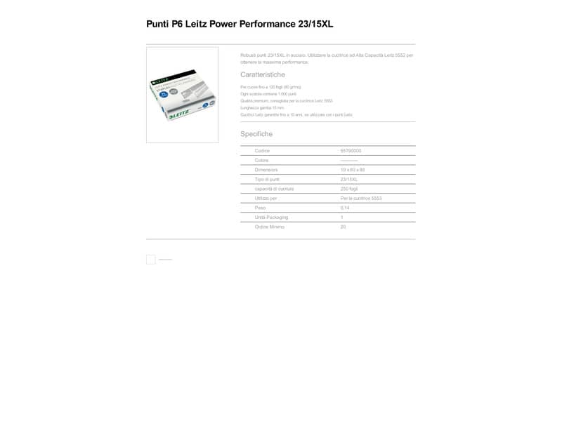 Punti metallici 23/15XL per cucitrice 5553 Leitz 23/15 XL scatola da 1000 punti
