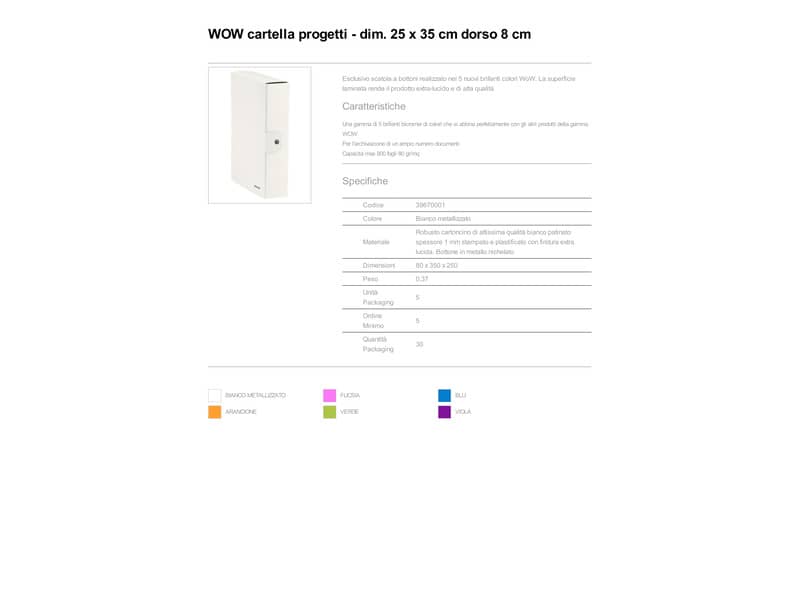 Scatola portaprogetti Leitz WOW in cartone - dorso 8 cm - formato 25x35 cm bianco metallizzato