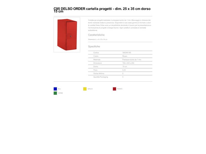 Cartelle portaprogetti Esselte C95 DELSO ORDER dorso 15 cm presspan lucido blu 25x35 cm