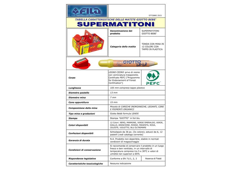 Supermatitoni colorati GIOTTO be-bè mina grande 7 mm assortiti Schoolpack da 36 + 3 temperini - F461300