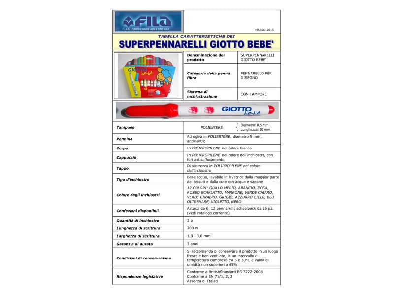 Superpennarelli GIOTTO be-bè punta super resistente 5 mm assortiti Schoolpack da 36