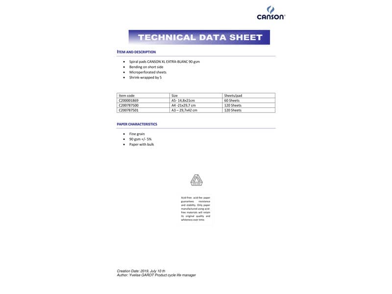 Album spiralato CANSON XL Extra White bianco 90 g/m² 120 fogli A4 C200787500