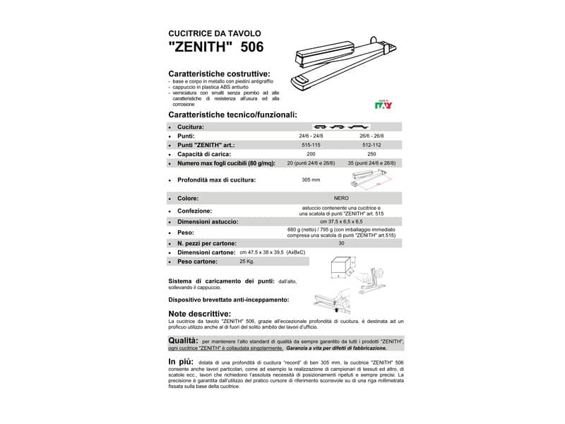 Cucitrice da tavolo a braccio lungo ZENITH 506 fino a 305 mm nero