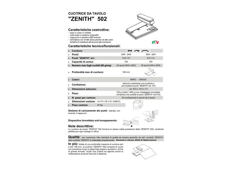 Cucitrice da tavolo ZENITH 502 fino a 35 fogli