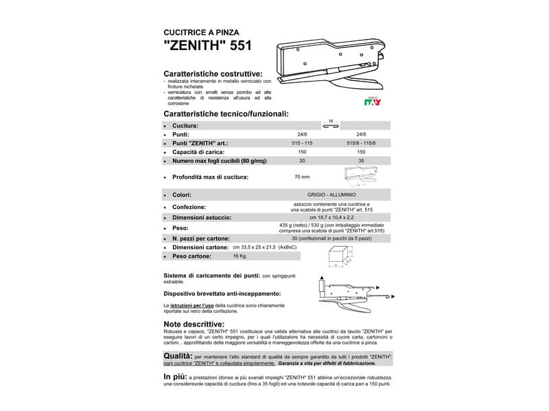 Cucitrice a pinza ZENITH 551 fino a 35 fogli