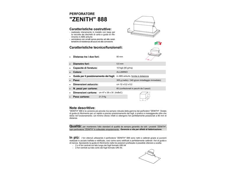 Perforatore a 2 fori ZENITH 888 Alluminio - 10 fogli