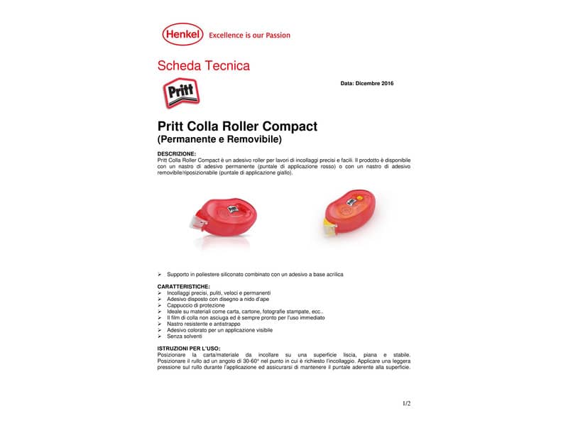 Colla roller Pritt Compact permanente 8,4mm x 10m trasparente in blister