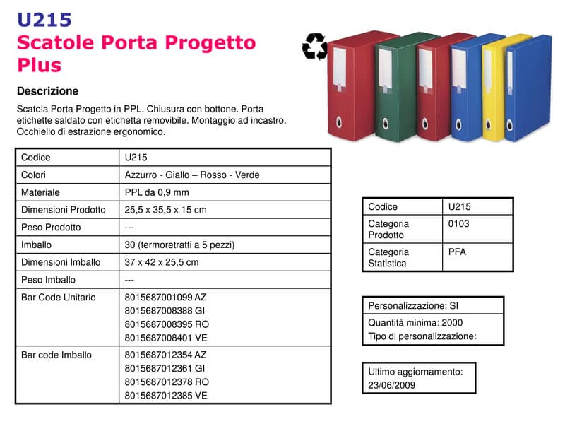 Scatola portaprogetti LEONARDI Plus PPL 25,5x35,5 cm - dorso 10 cm azzurro U210AZ