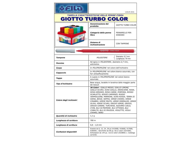Pennarelli GIOTTO Turbo Color punta fine 2,8 mm assortiti Schoolpack da 144 - F523800