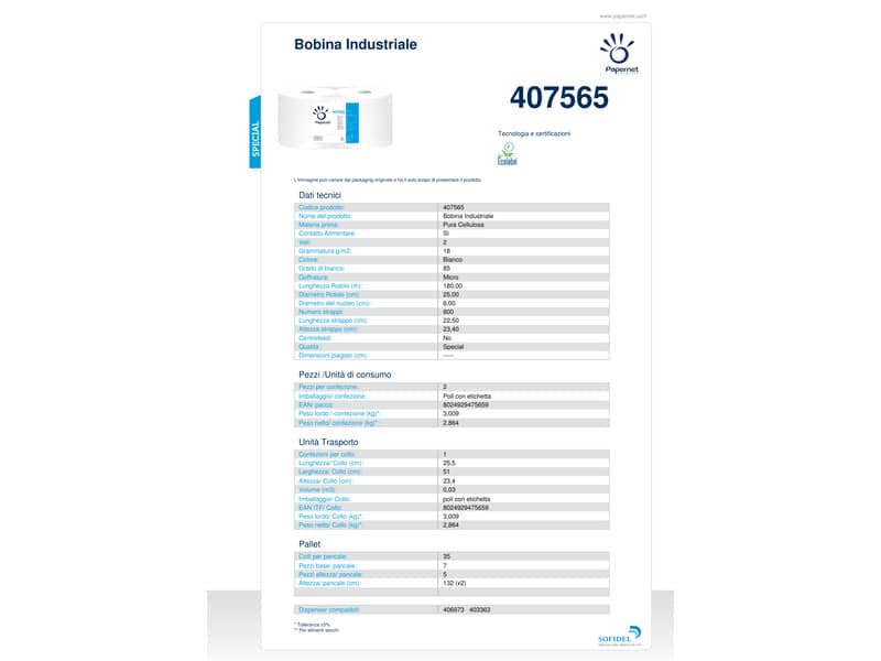 Asciugatutto Industriale Papernet Ecolabel - 800 strappi - 2 veli Conf. 2 rotoli