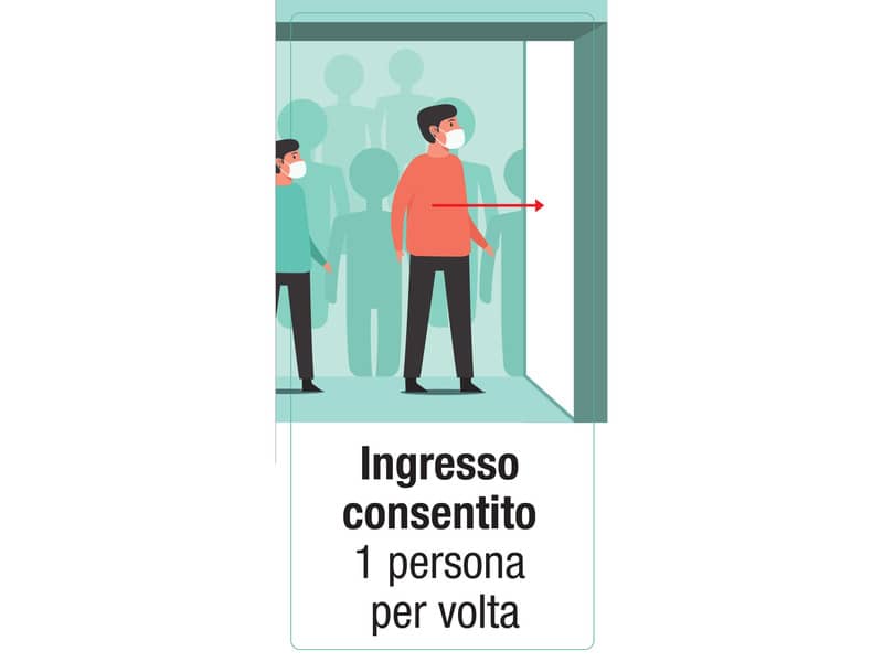 Adesivo segnaletico ''Ingresso consentito 1 persona per volta'' 15x30 cm