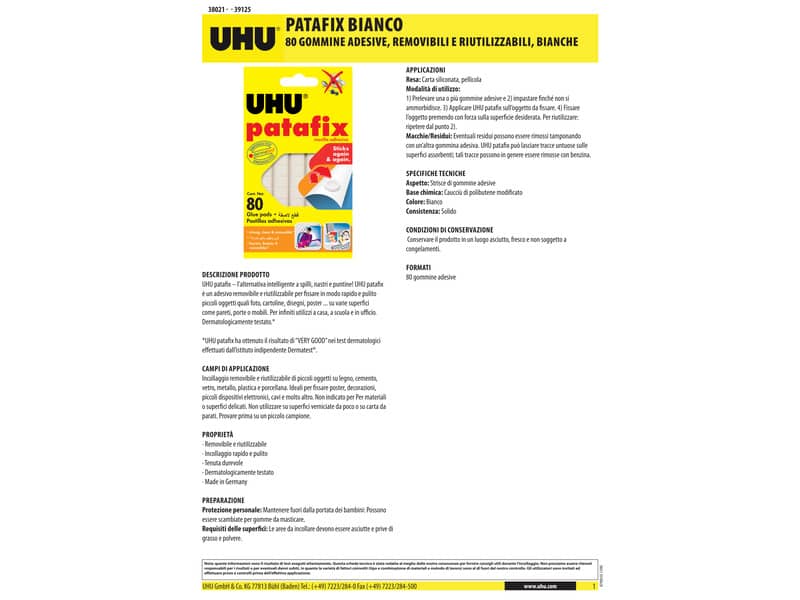 Gommini adesivi Uhu Patafix bianco Conf. 80 pezzi