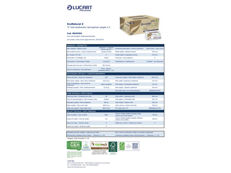 Asciugamani piegati a ''Z'' Lucart EcoNatural Z 21,5x23,5 cm avana conf. da 220 ff - 864036U