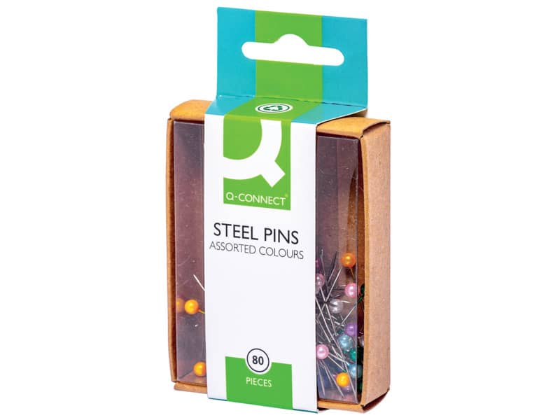 Spilli a testa sferica Q-Connect 30 mm assortiti scatola da 80 pezzi