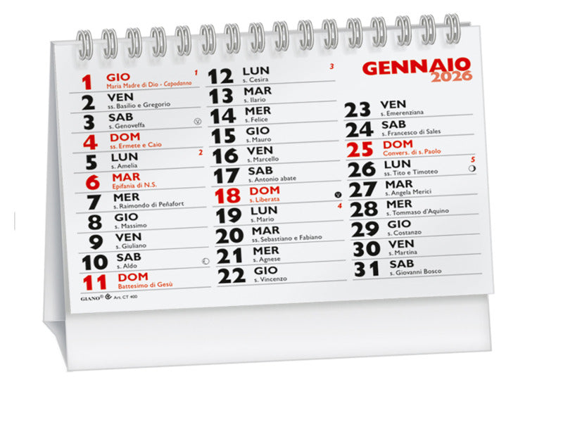 Calendario da Tavolo 2026 wire-o (13 fogli) 14,4x10,2 cm rosso/nero 26