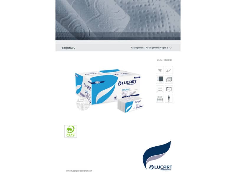 Asciugamani piegati a ''C'' Lucart Strong C 23x33 cm 1 velo conf. da 192 ff - 862036P