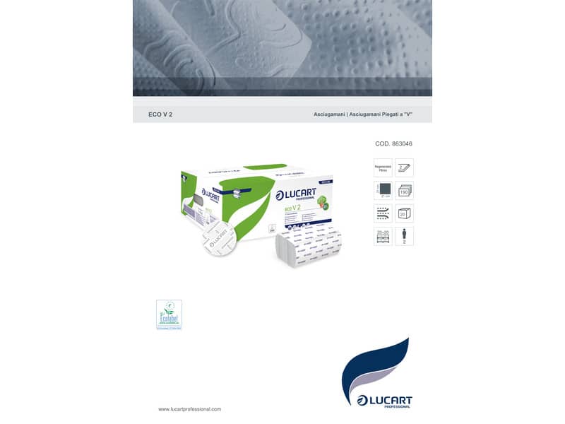 Asciugamani piegati a ''V'' 2 veli Lucart Eco V2 bianco 20 conf. da 190 pezzi