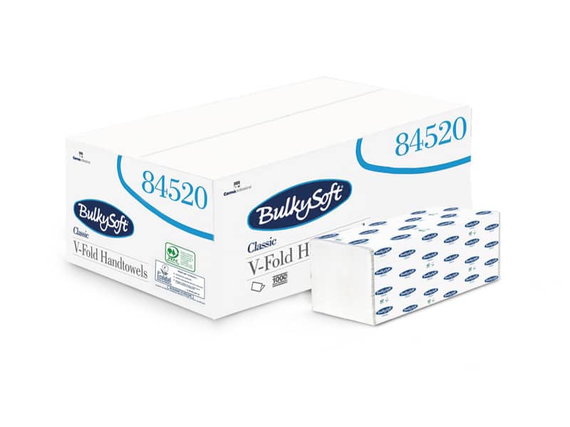 Asciugamani interfogliati piagatura a V Bulkysoft Classic 24x21,5 cm bianco Cf. 15 fascette da 200 fogli - .E20