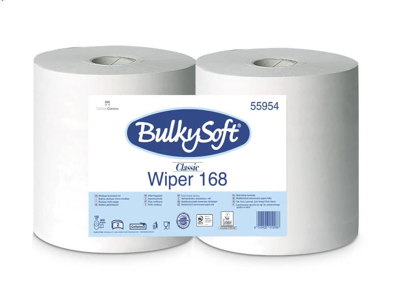 Bobina in pura cellulosa Wiper 168 Bulkysof - 800 strappi - 2 veli -bianco Conf. 2 pezzi - .E10