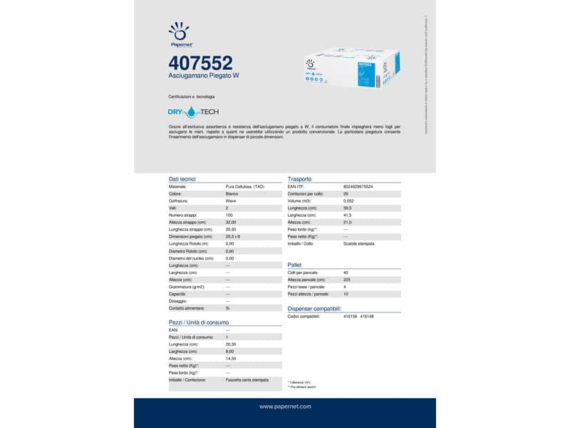 Asciugamani interfogliati piegati a C Papernet 2 veli - 23x32 cm - bianco - fascetta da 152 fogli