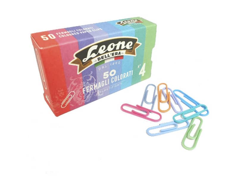 Fermagli colorati plastificati Leone N° 4 - 32 mm in scatola di cartone da 50 pezzi - assortiti - FXP5
